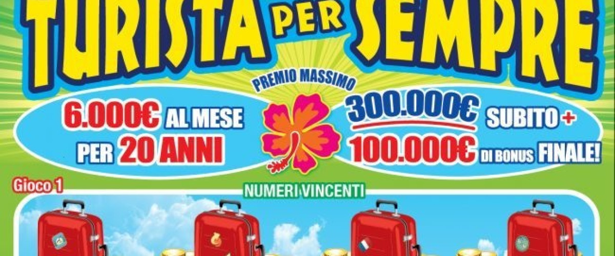 La Dea Bendata bacia un piemontese e gli regala 6000 euro per vent'anni con il gratta e vinci Turista per Sempre